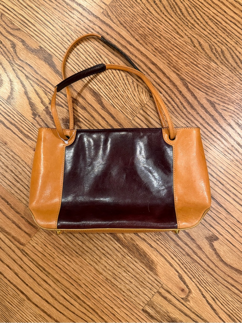 Two-Tone Shoulder Bag in Tan and Dark Brown Leather
